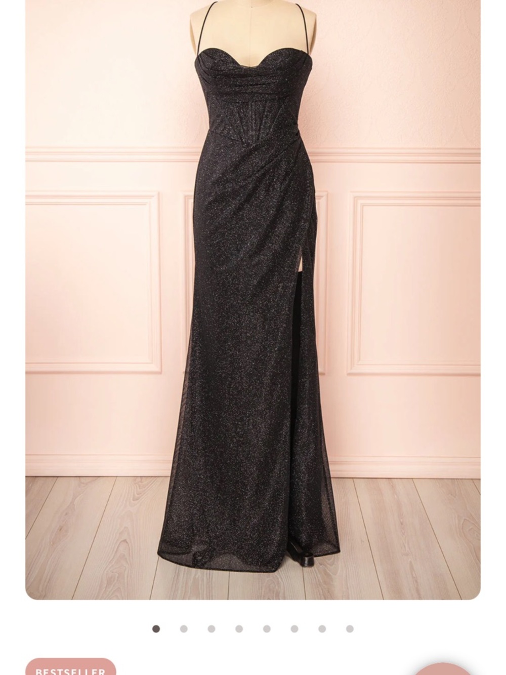 Elegant Black Glitter Spaghetti-Strap Prom Dress